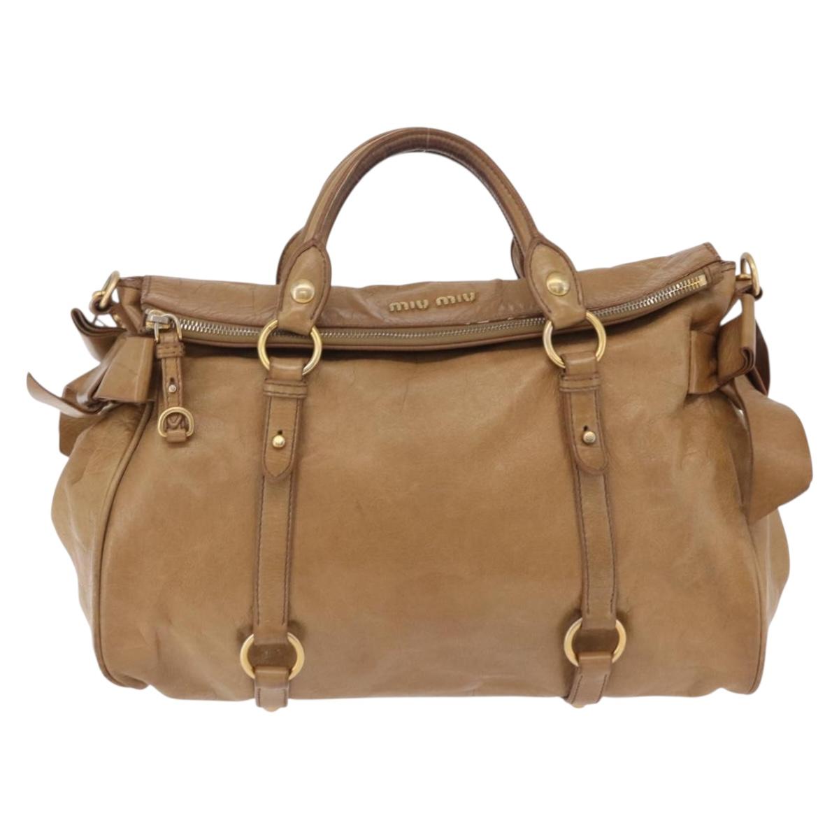 Miu Miu Hand Bag Leather 2way Beige Gold Auth 167657M