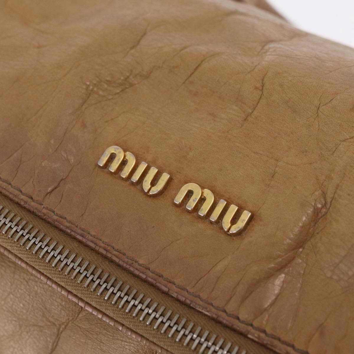 Miu Miu Hand Bag Leather 2way Beige Gold Auth 167657M