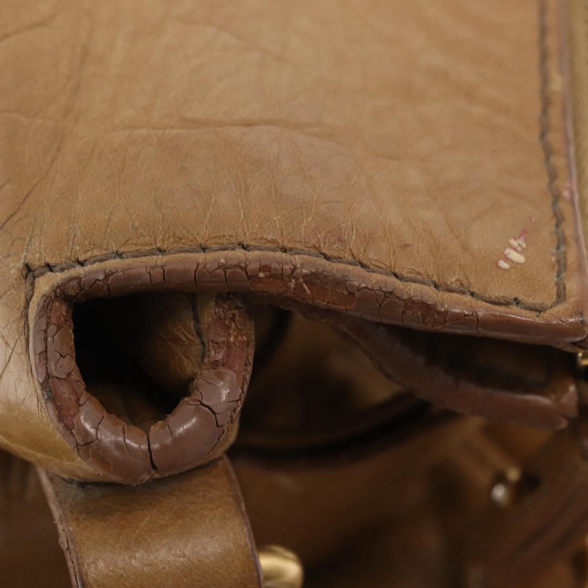 Miu Miu Hand Bag Leather 2way Beige Gold Auth 167657M