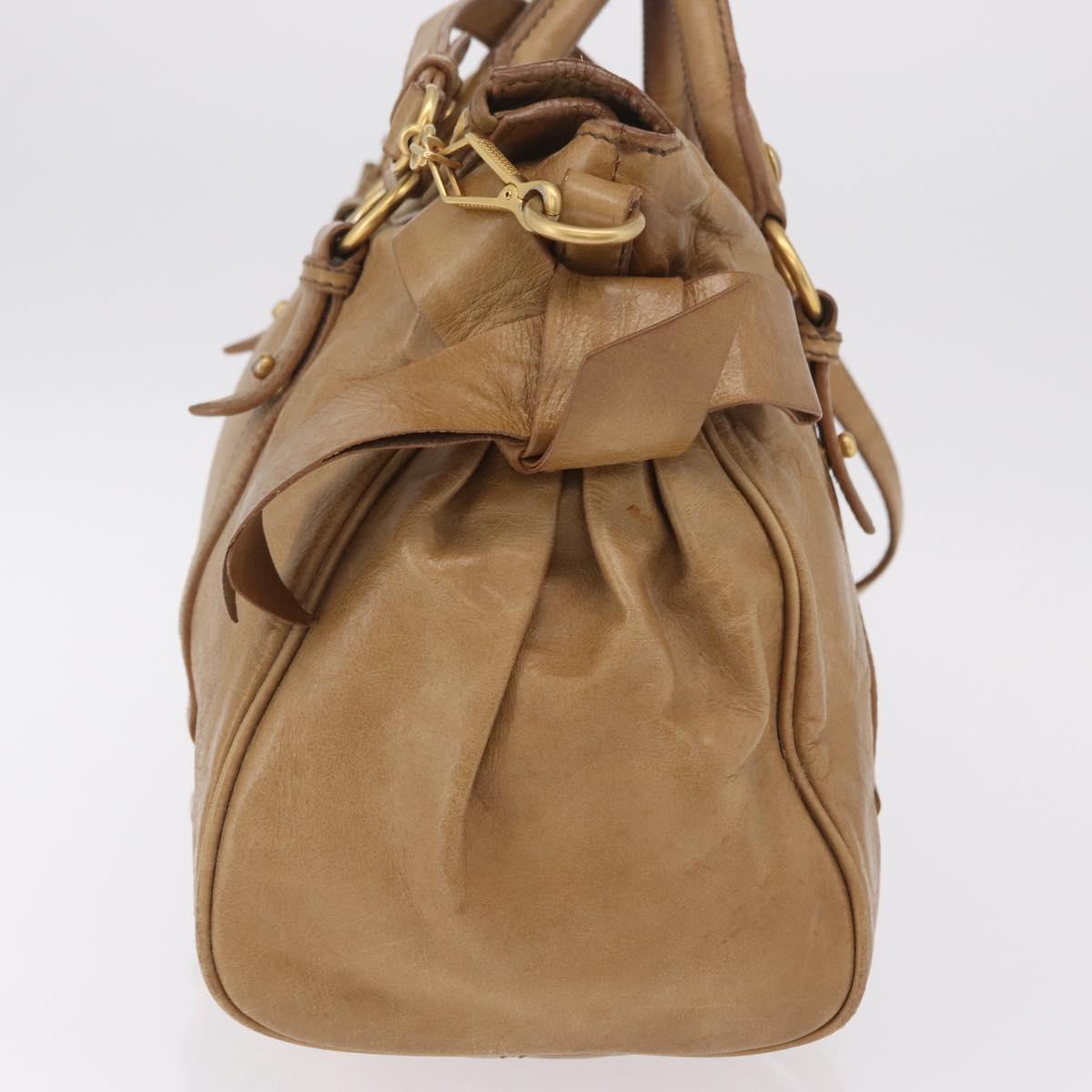 Miu Miu Hand Bag Leather 2way Beige Gold Auth 167657M
