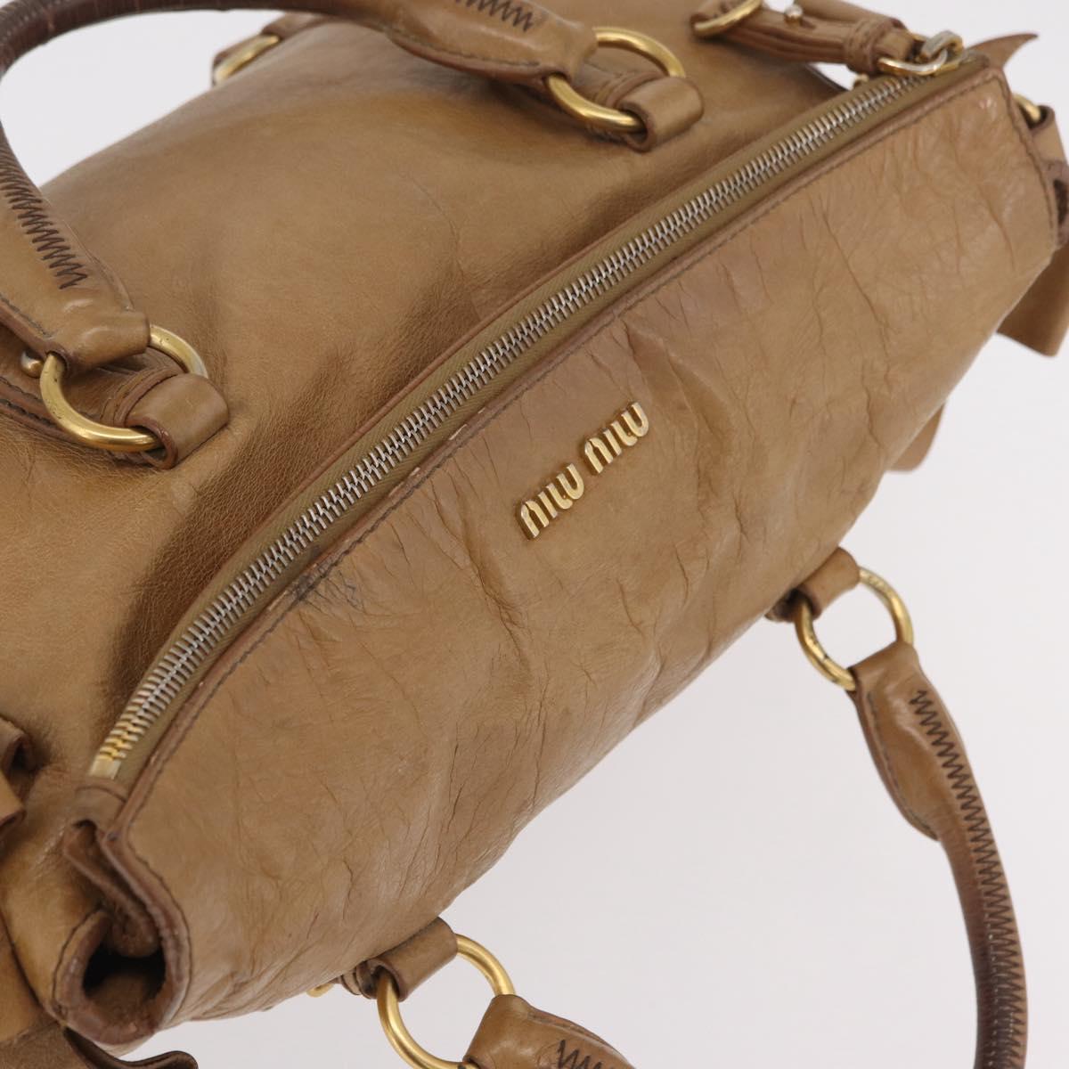 Miu Miu Hand Bag Leather 2way Beige Gold Auth 167657M