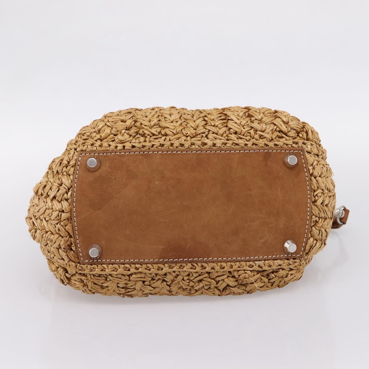 Miu Miu Hand Bag Raffia 2way Brown Silver Auth 167658M
