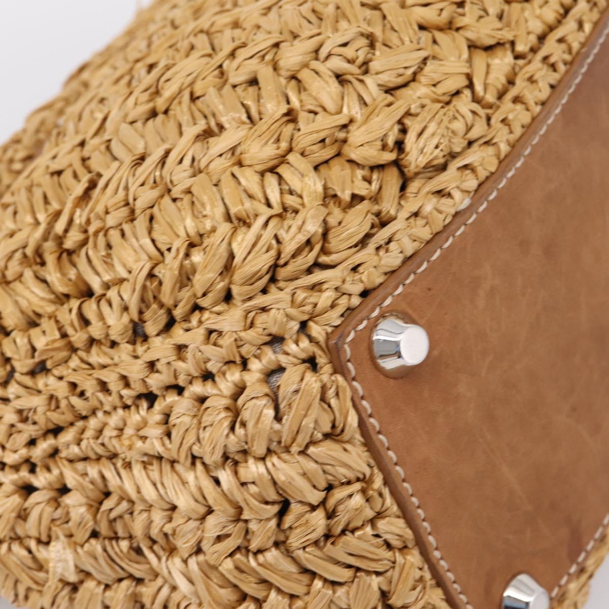 Miu Miu Hand Bag Raffia 2way Brown Silver Auth 167658M