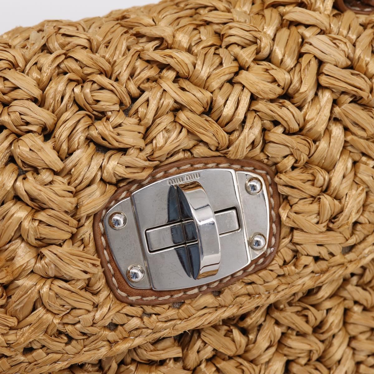 Miu Miu Hand Bag Raffia 2way Brown Silver Auth 167658M