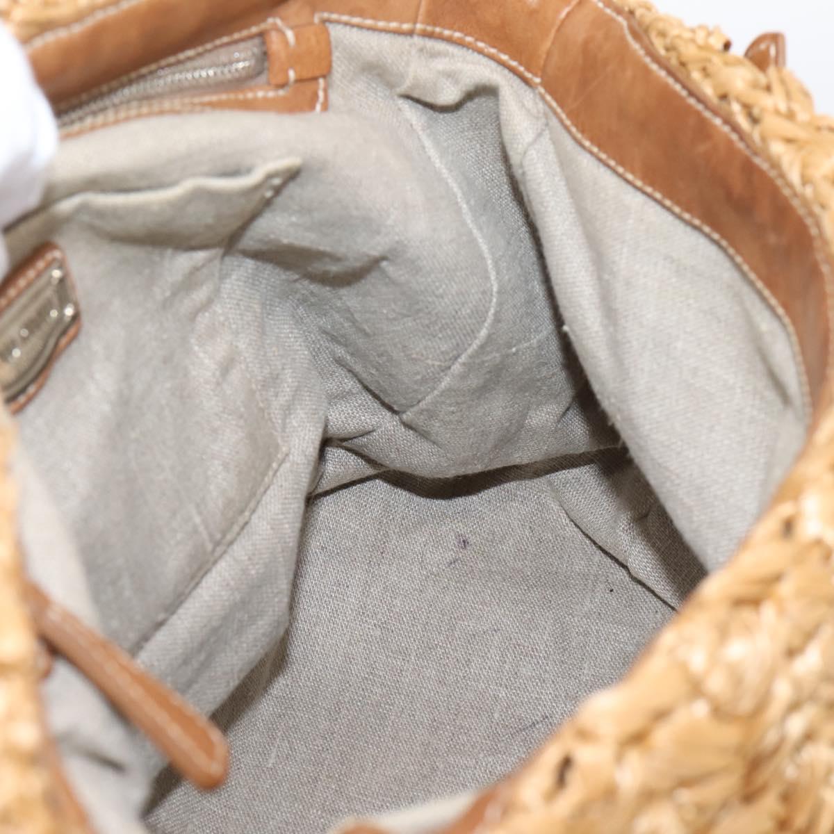 Miu Miu Hand Bag Raffia 2way Brown Silver Auth 167658M