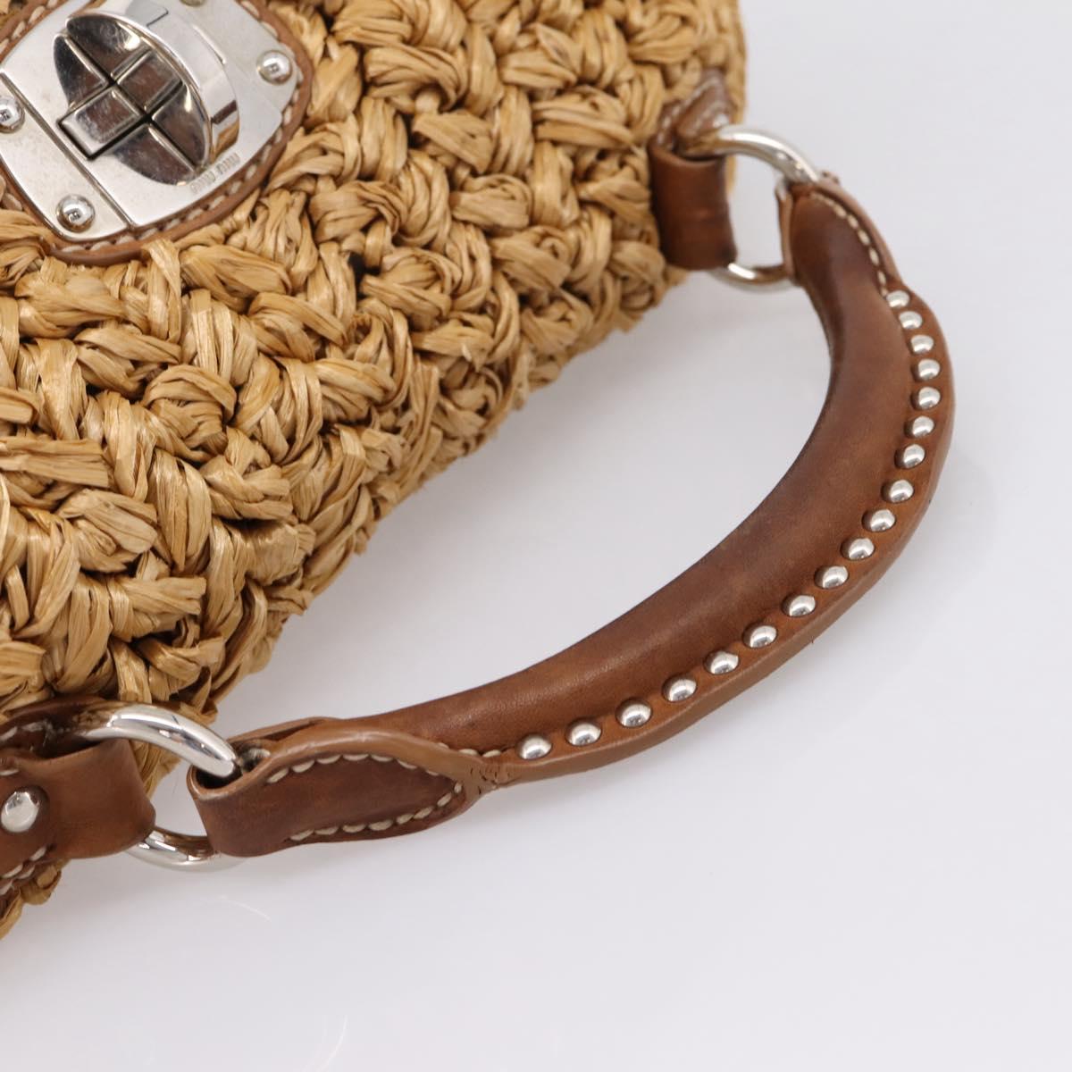 Miu Miu Hand Bag Raffia 2way Brown Silver Auth 167658M