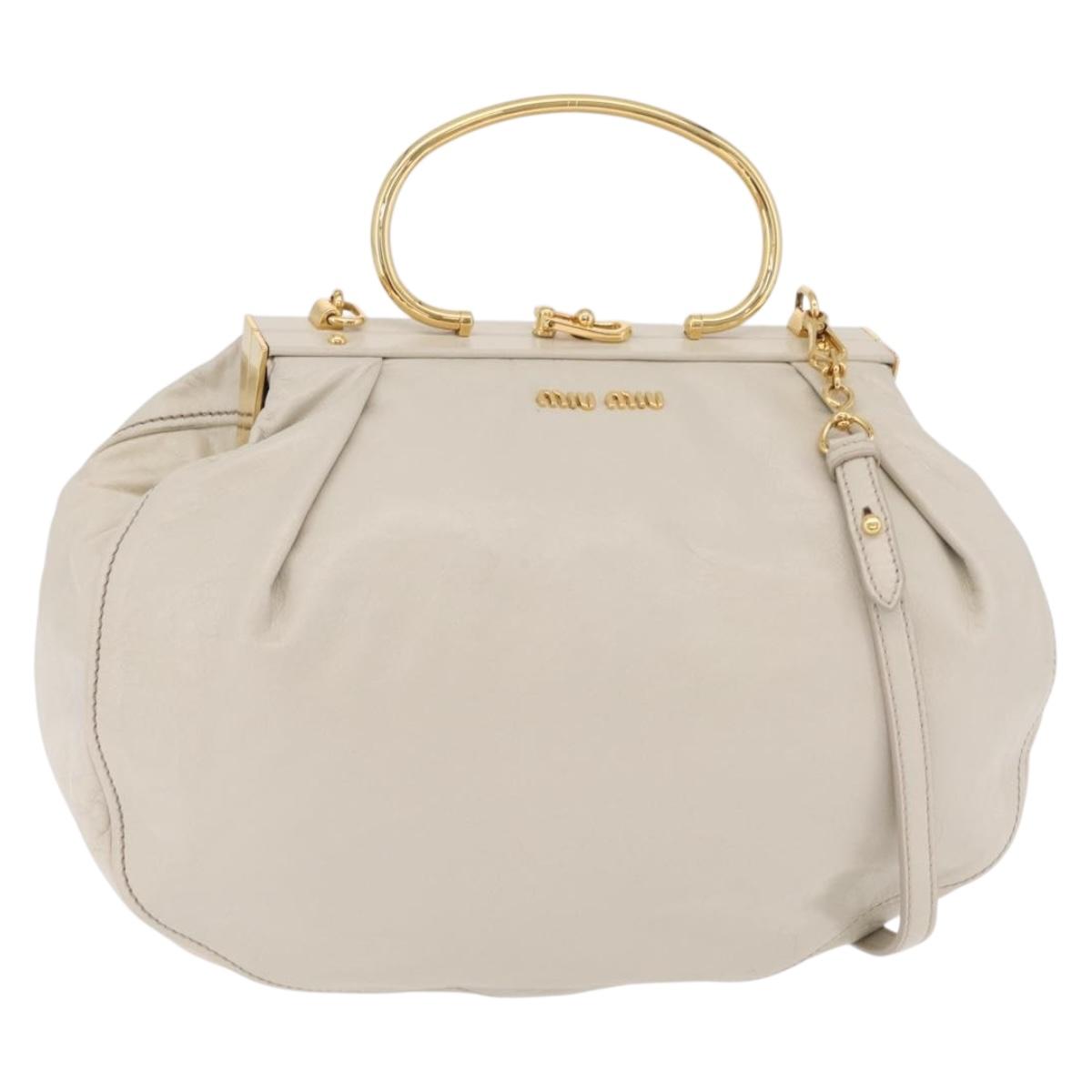 Miu Miu Hand Bag Leather 2way White Gold Auth 167659M