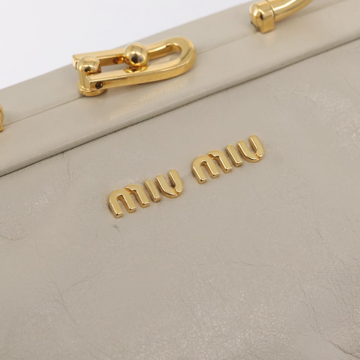 Miu Miu Hand Bag Leather 2way White Gold Auth 167659M