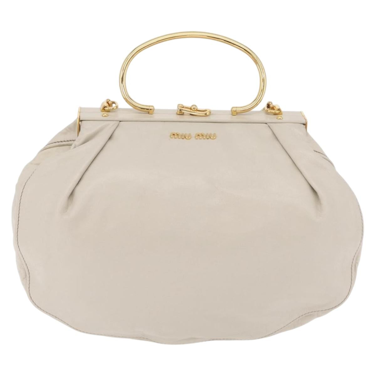 Miu Miu Hand Bag Leather 2way White Gold Auth 167659M