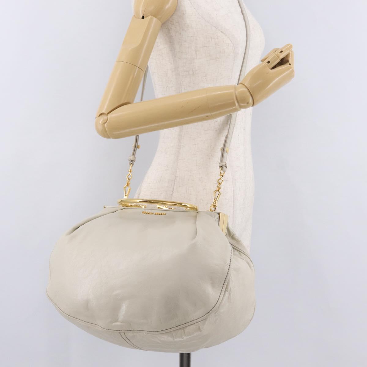 Miu Miu Hand Bag Leather 2way White Gold Auth 167659M