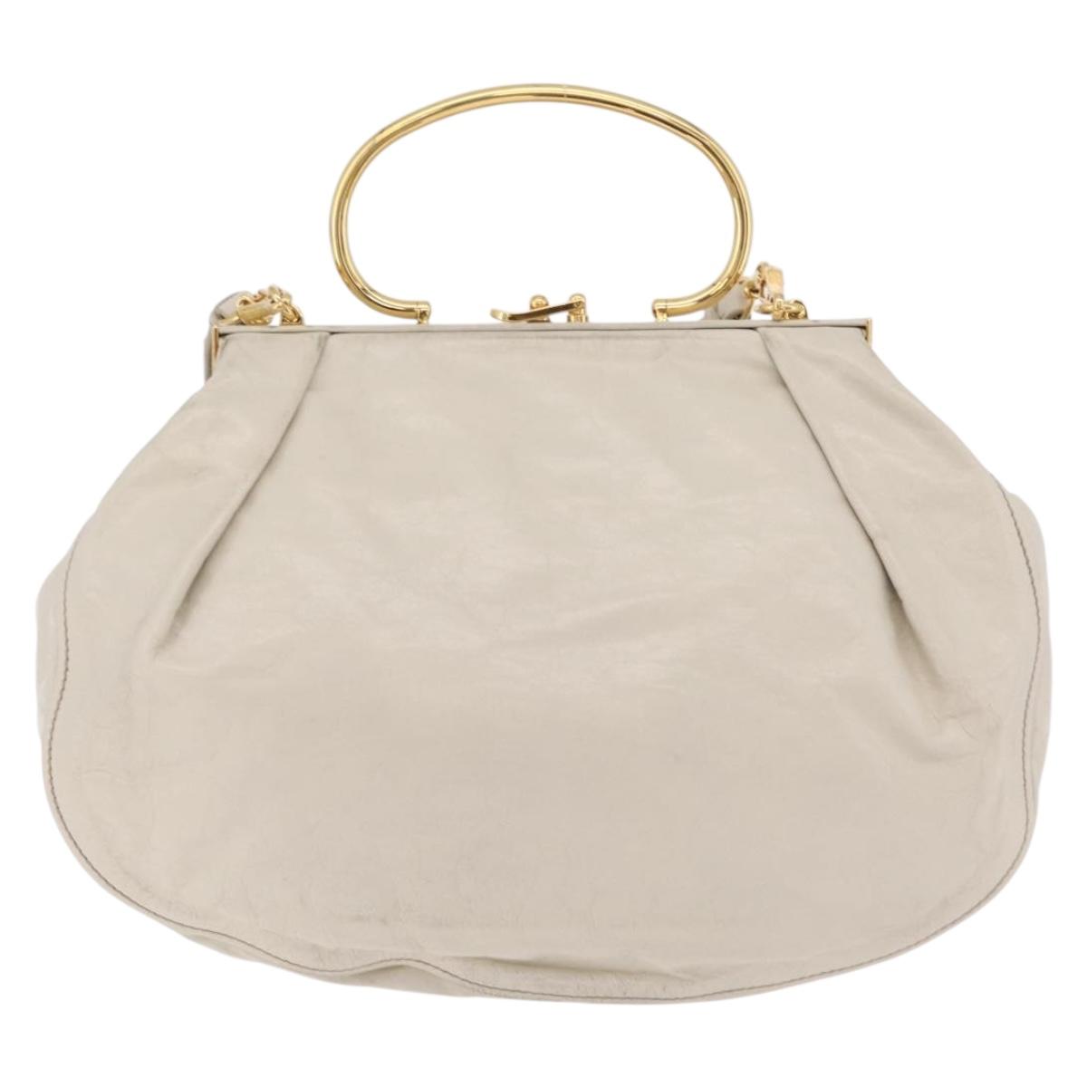 Miu Miu Hand Bag Leather 2way White Gold Auth 167659M