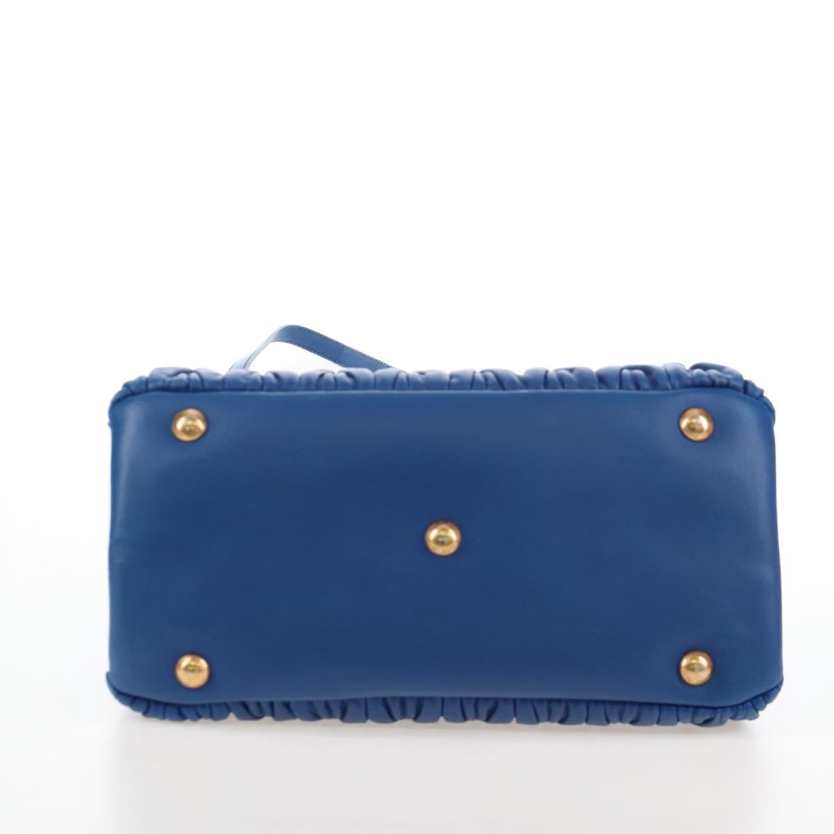 Miu Miu Matelasse Hand Bag Leather 2way Blue Gold Auth 167661M