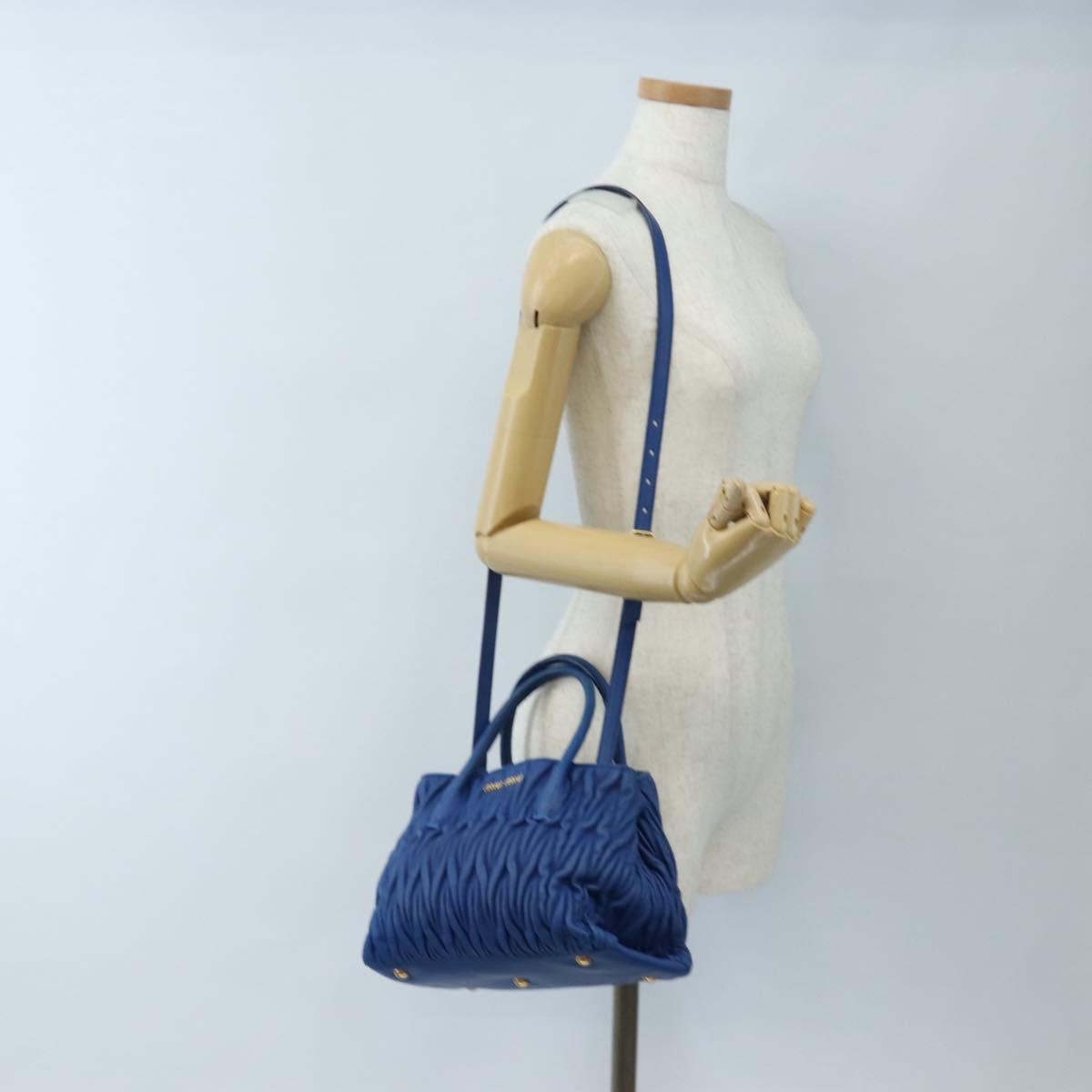 Miu Miu Matelasse Hand Bag Leather 2way Blue Gold Auth 167661M