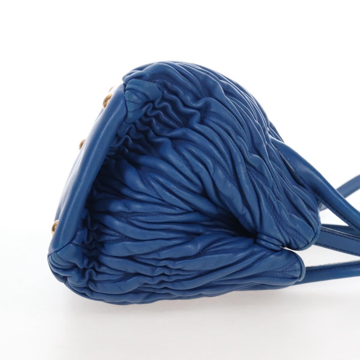Miu Miu Matelasse Hand Bag Leather 2way Blue Gold Auth 167661M