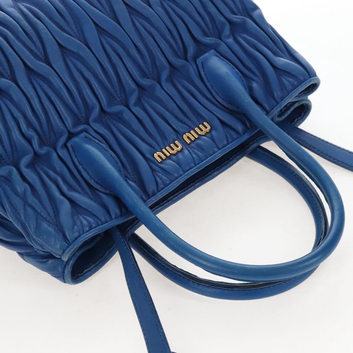 Miu Miu Matelasse Hand Bag Leather 2way Blue Gold Auth 167661M