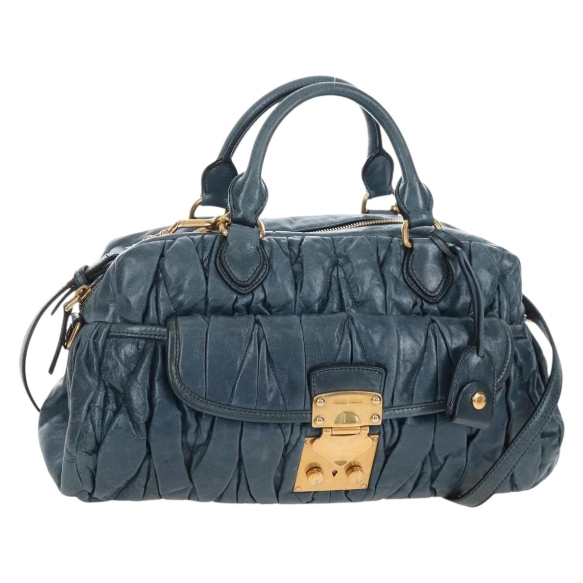 Miu Miu Matelasse Hand Bag Leather 2way Blue Gold Auth 167662M