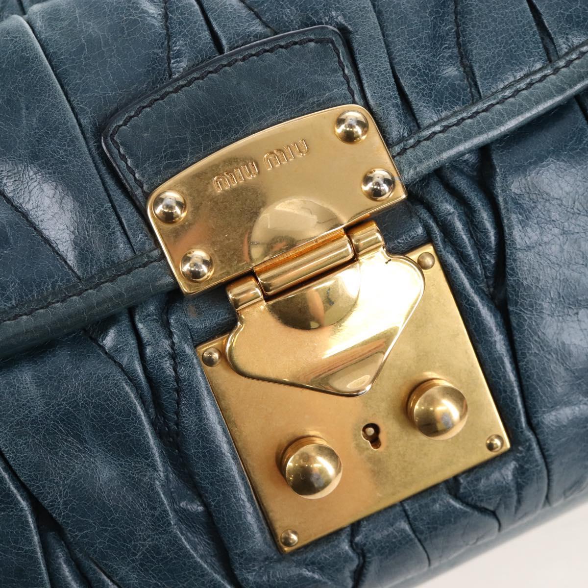 Miu Miu Matelasse Hand Bag Leather 2way Blue Gold Auth 167662M