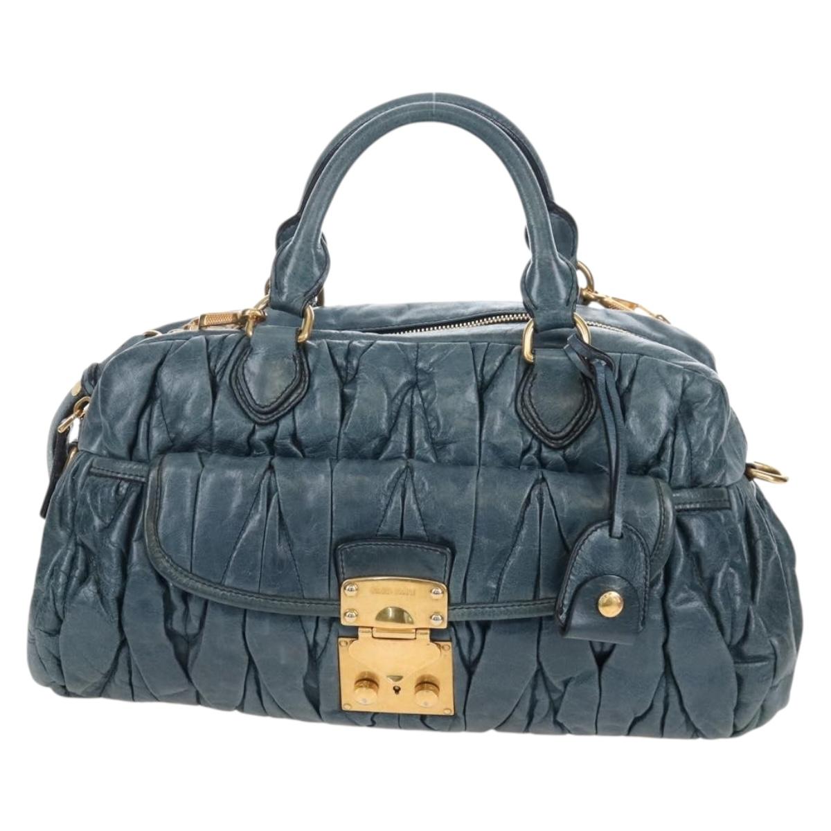 Miu Miu Matelasse Hand Bag Leather 2way Blue Gold Auth 167662M
