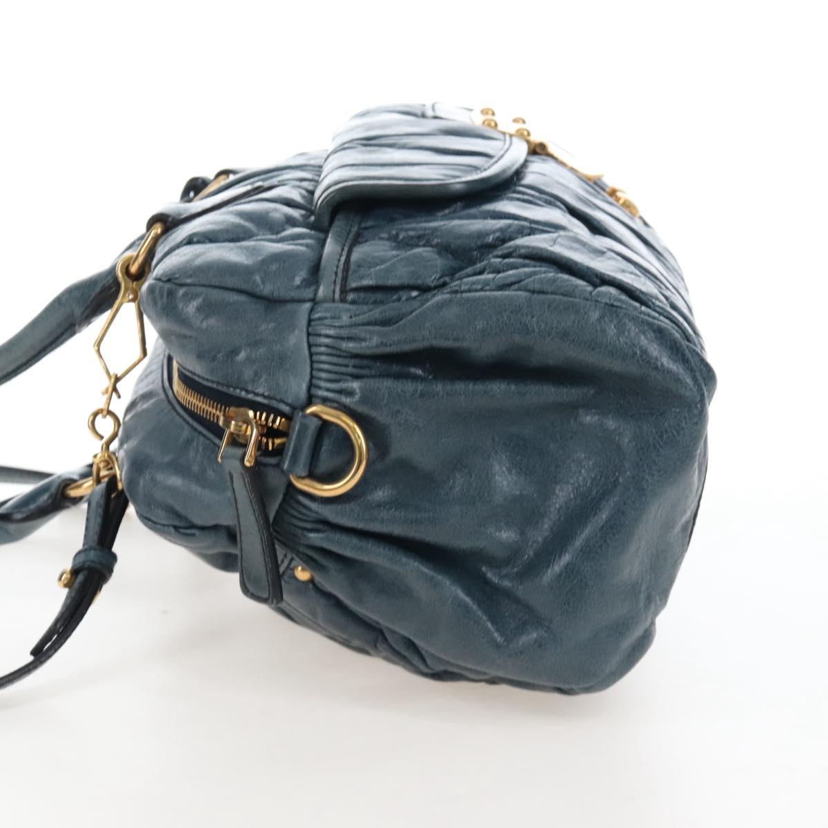 Miu Miu Matelasse Hand Bag Leather 2way Blue Gold Auth 167662M