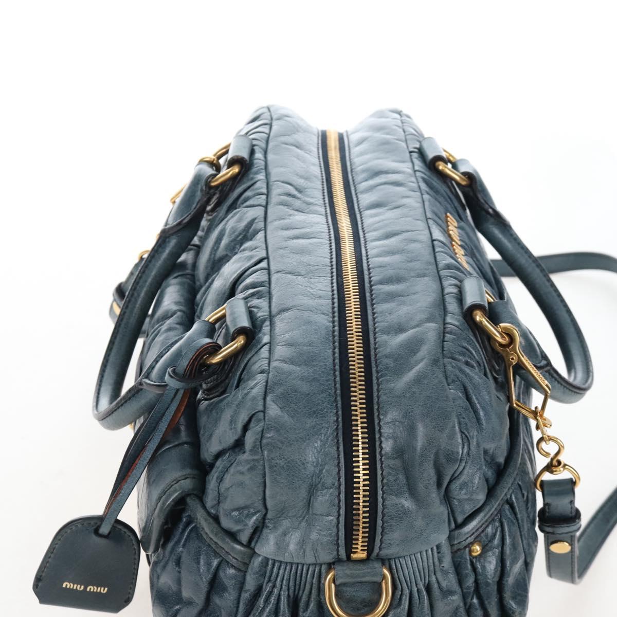 Miu Miu Matelasse Hand Bag Leather 2way Blue Gold Auth 167662M