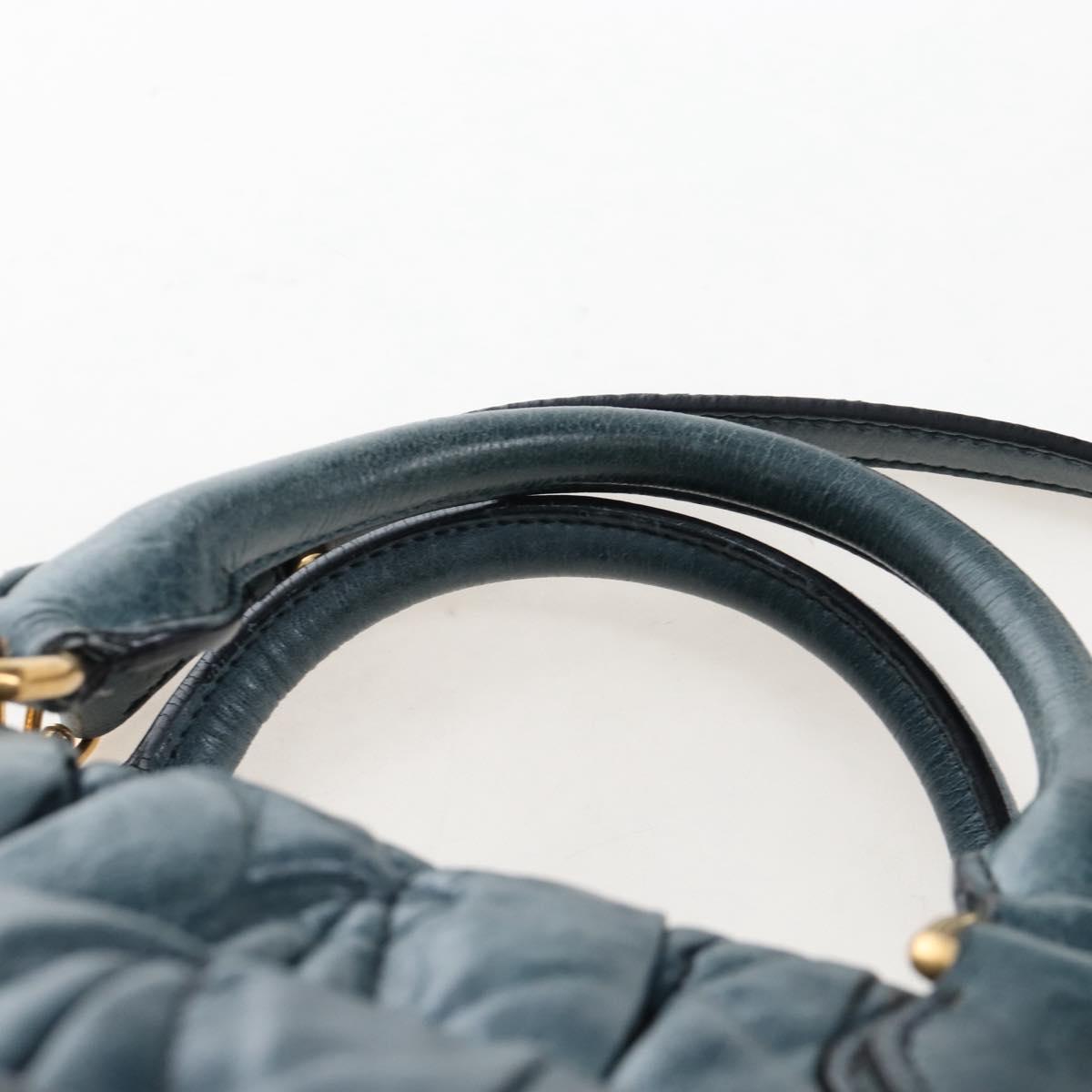 Miu Miu Matelasse Hand Bag Leather 2way Blue Gold Auth 167662M