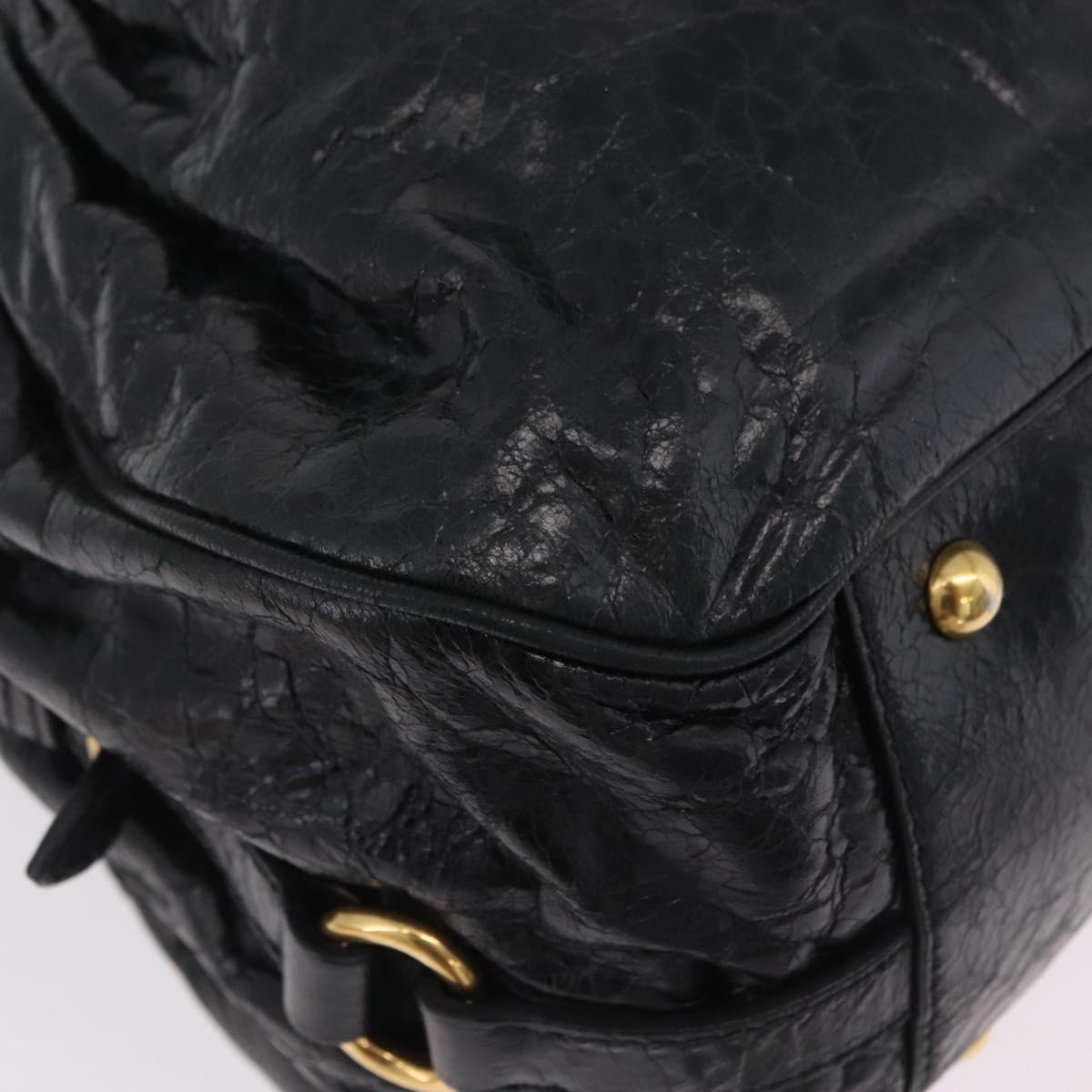Miu Miu Hand Bag Leather 2way Black Gold Auth 167663M