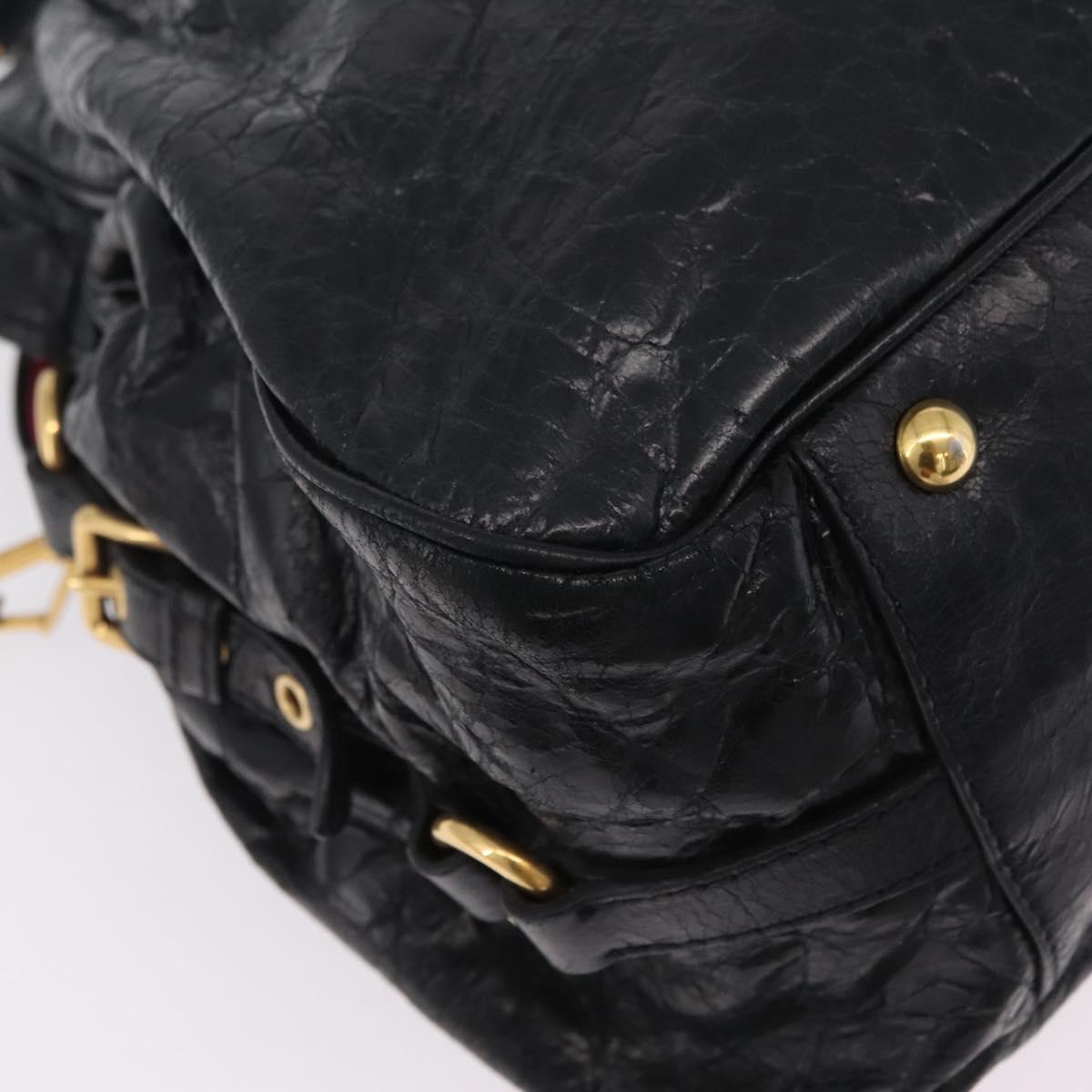 Miu Miu Hand Bag Leather 2way Black Gold Auth 167663M