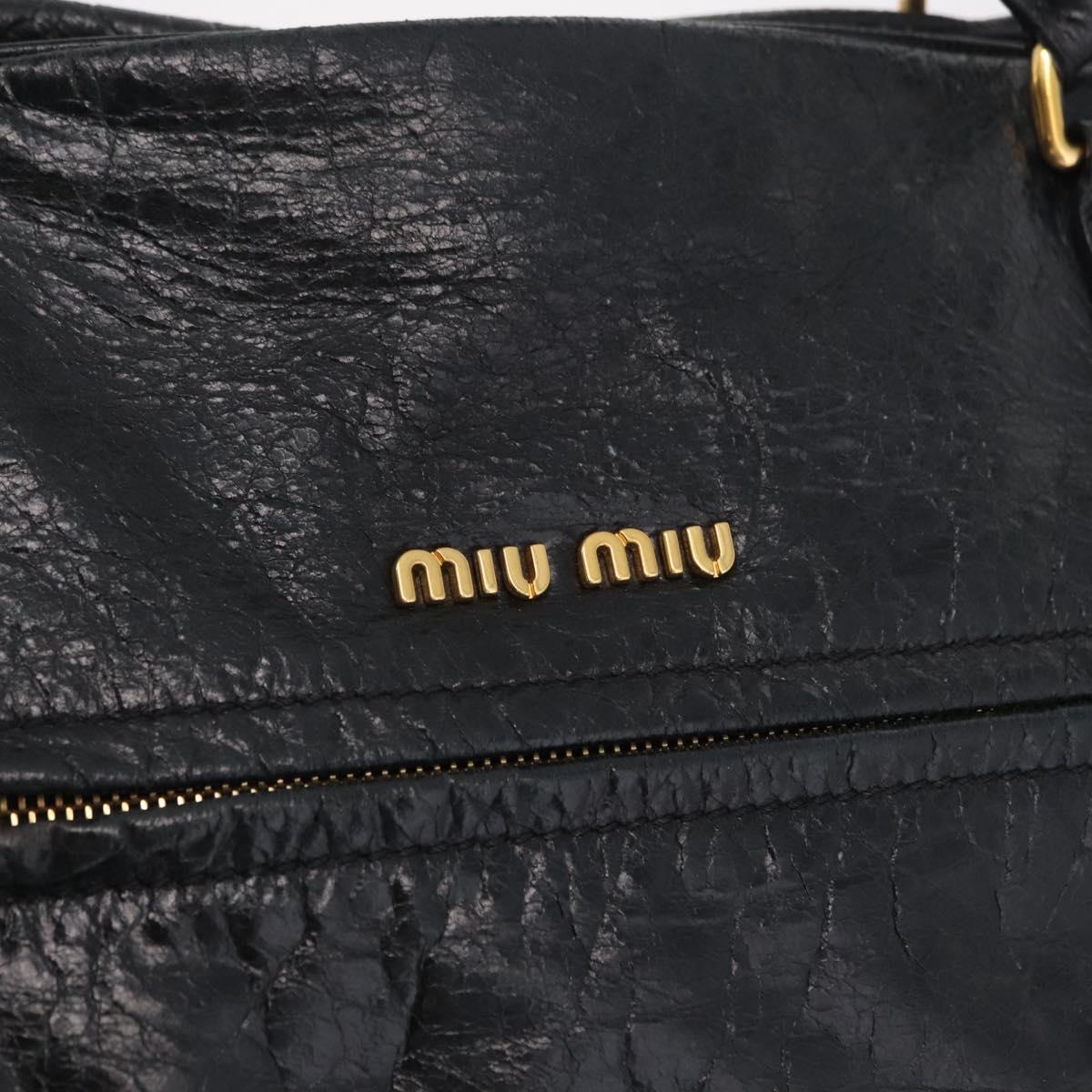 Miu Miu Hand Bag Leather 2way Black Gold Auth 167663M