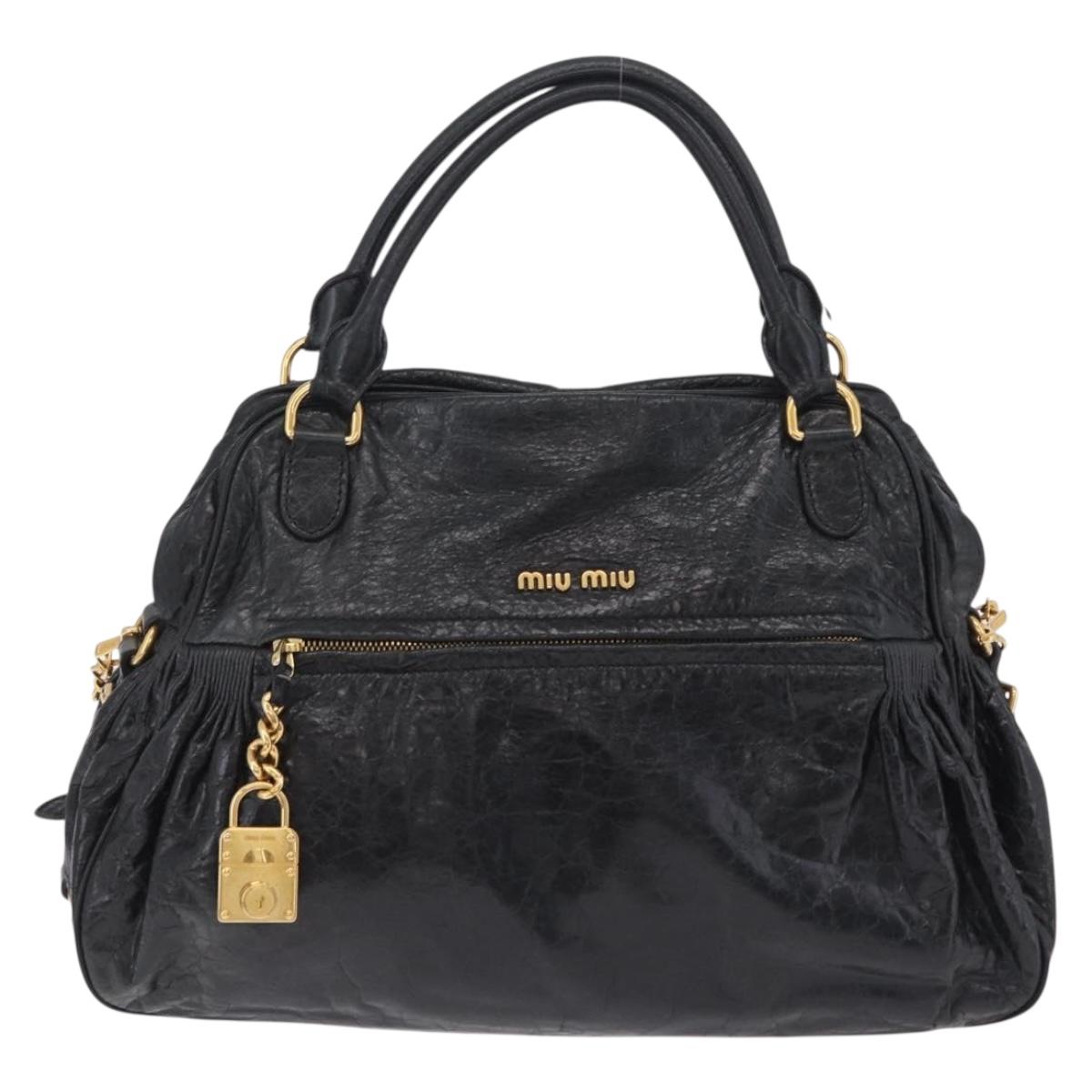 Miu Miu Hand Bag Leather 2way Black Gold Auth 167663M