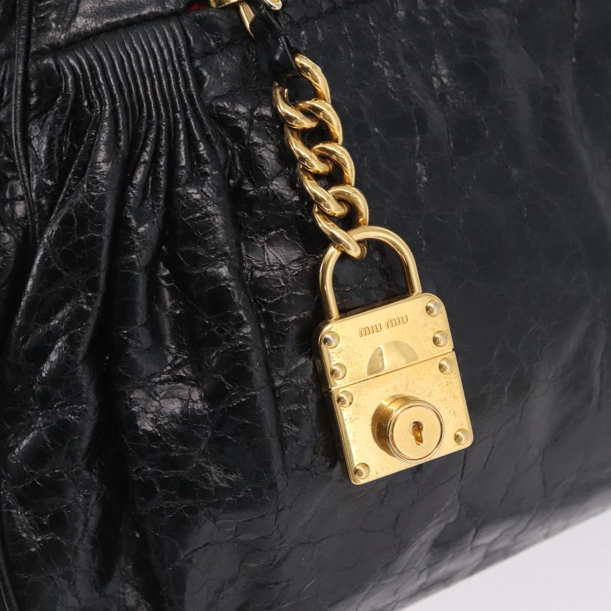 Miu Miu Hand Bag Leather 2way Black Gold Auth 167663M