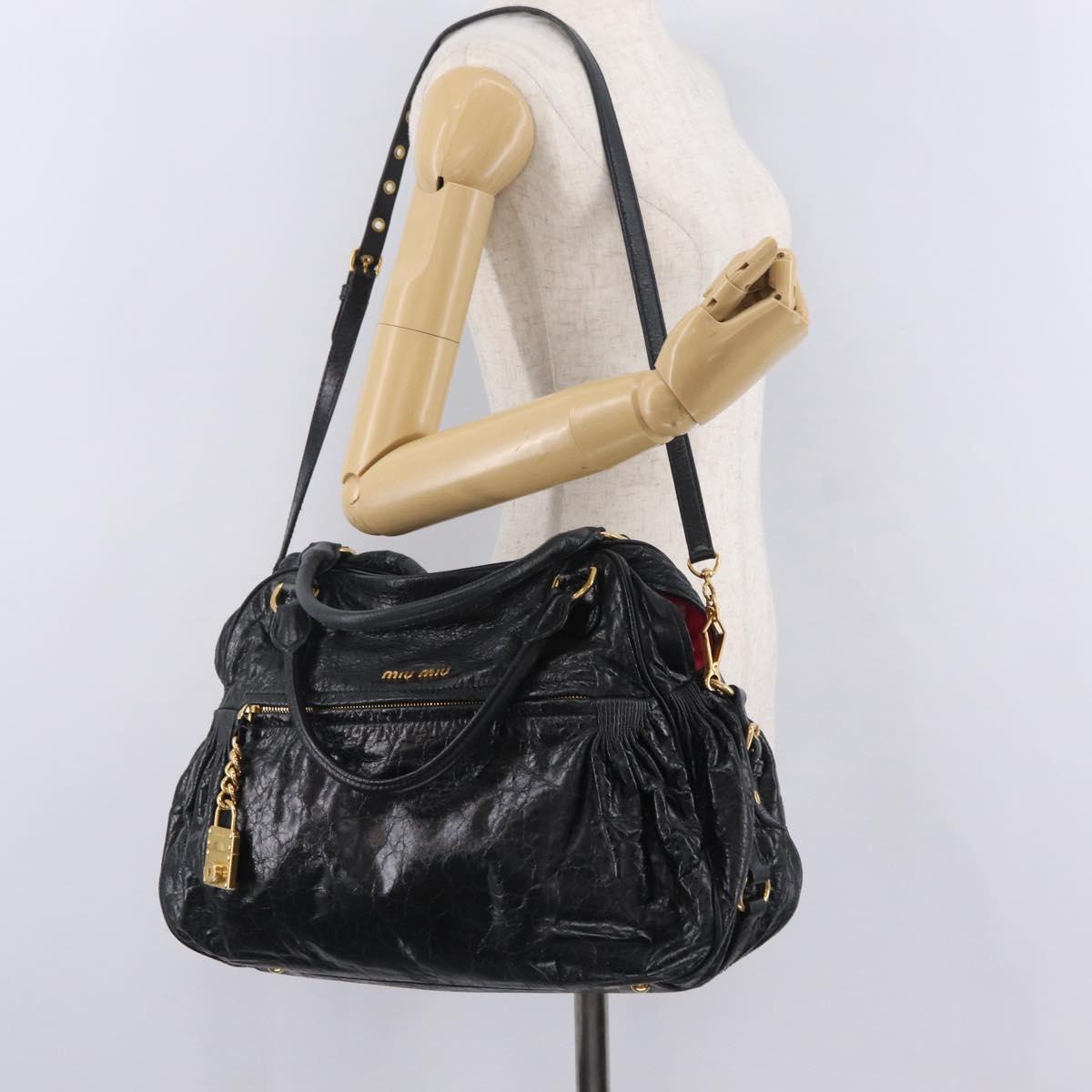Miu Miu Hand Bag Leather 2way Black Gold Auth 167663M