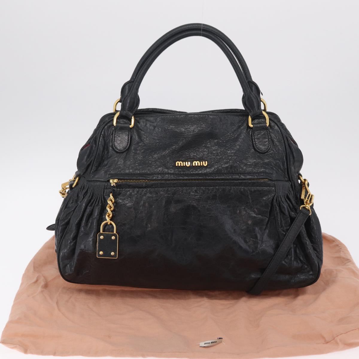 Miu Miu Hand Bag Leather 2way Black Gold Auth 167663M