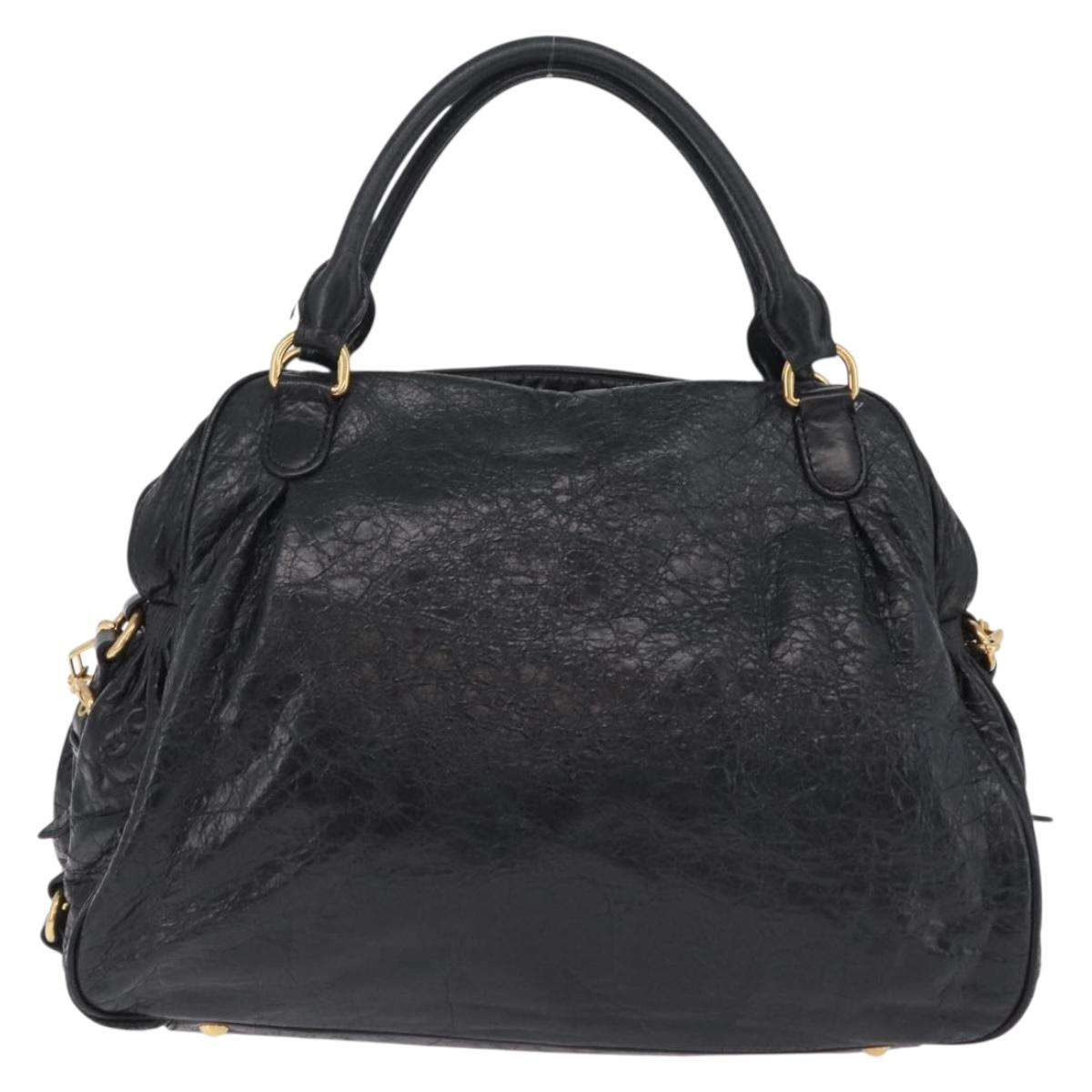 Miu Miu Hand Bag Leather 2way Black Gold Auth 167663M