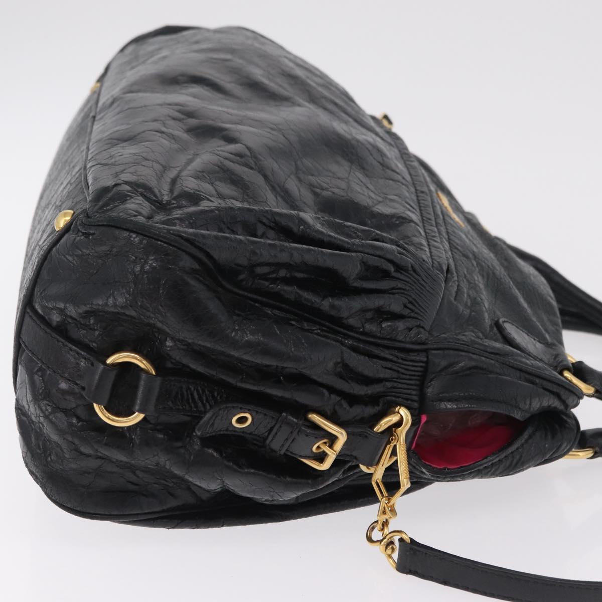 Miu Miu Hand Bag Leather 2way Black Gold Auth 167663M