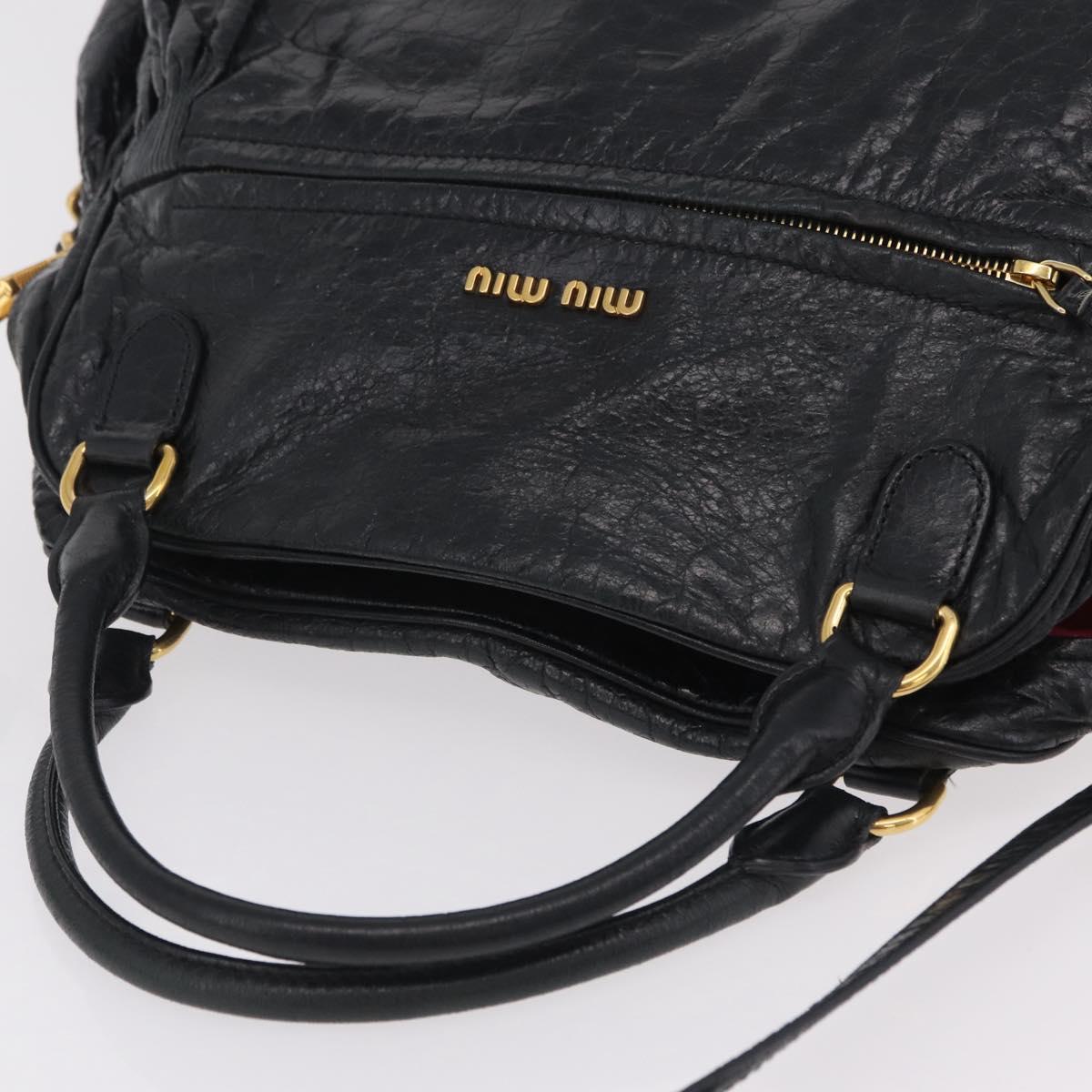 Miu Miu Hand Bag Leather 2way Black Gold Auth 167663M