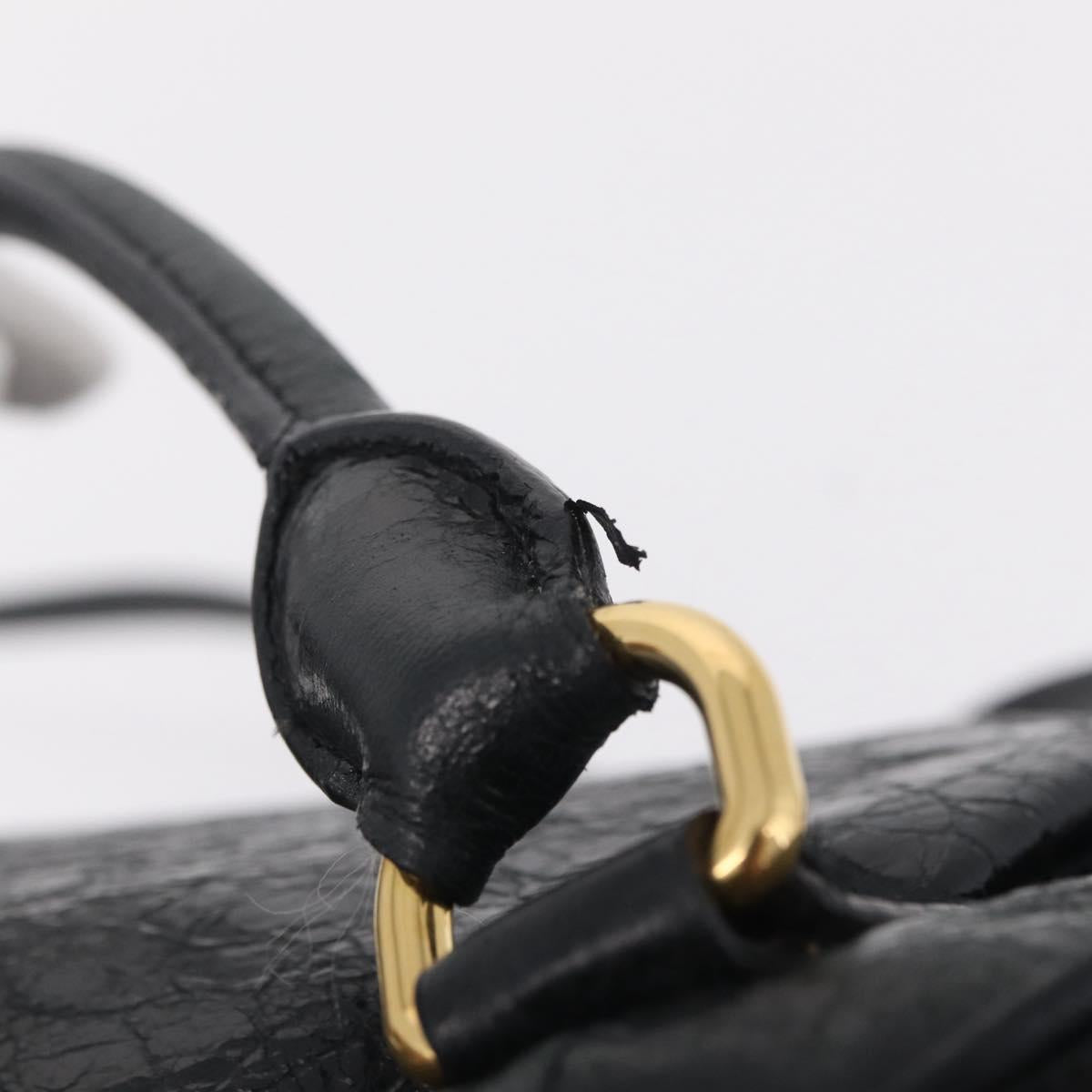 Miu Miu Hand Bag Leather 2way Black Gold Auth 167663M