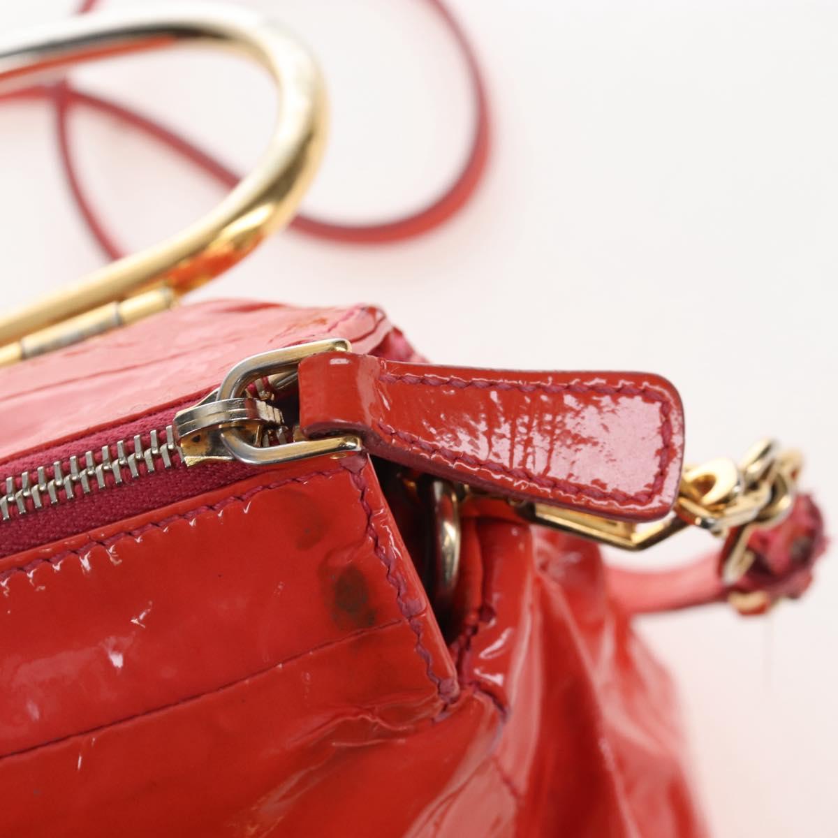 Miu Miu Hand Bag Patent leather 2way Orange Gold Auth 167664A