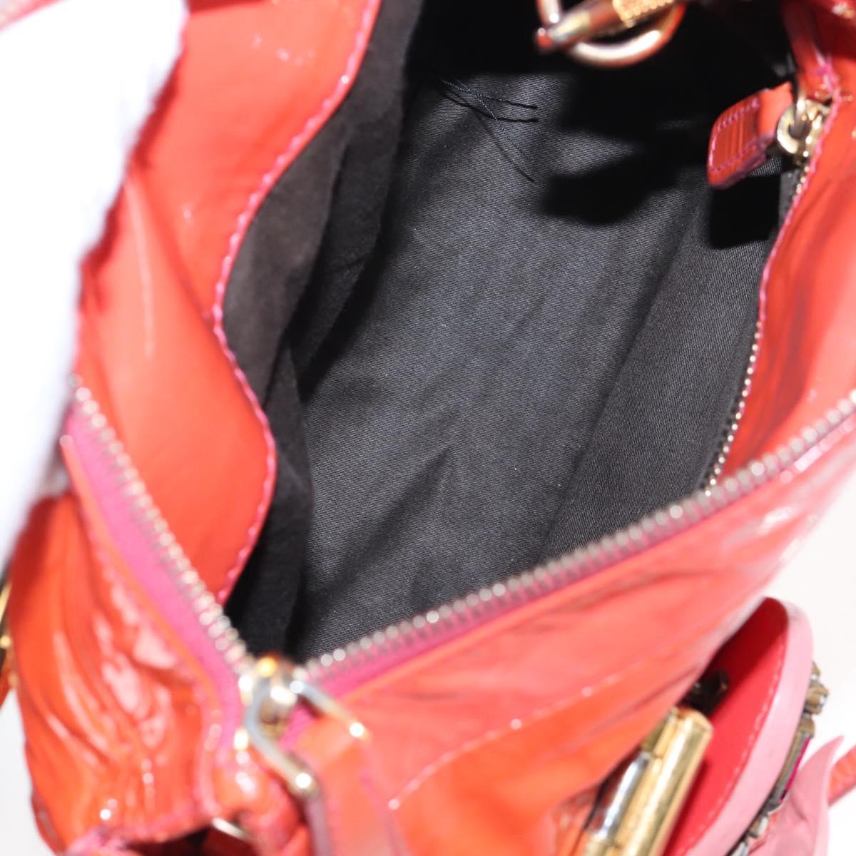 Miu Miu Hand Bag Patent leather 2way Orange Gold Auth 167664A