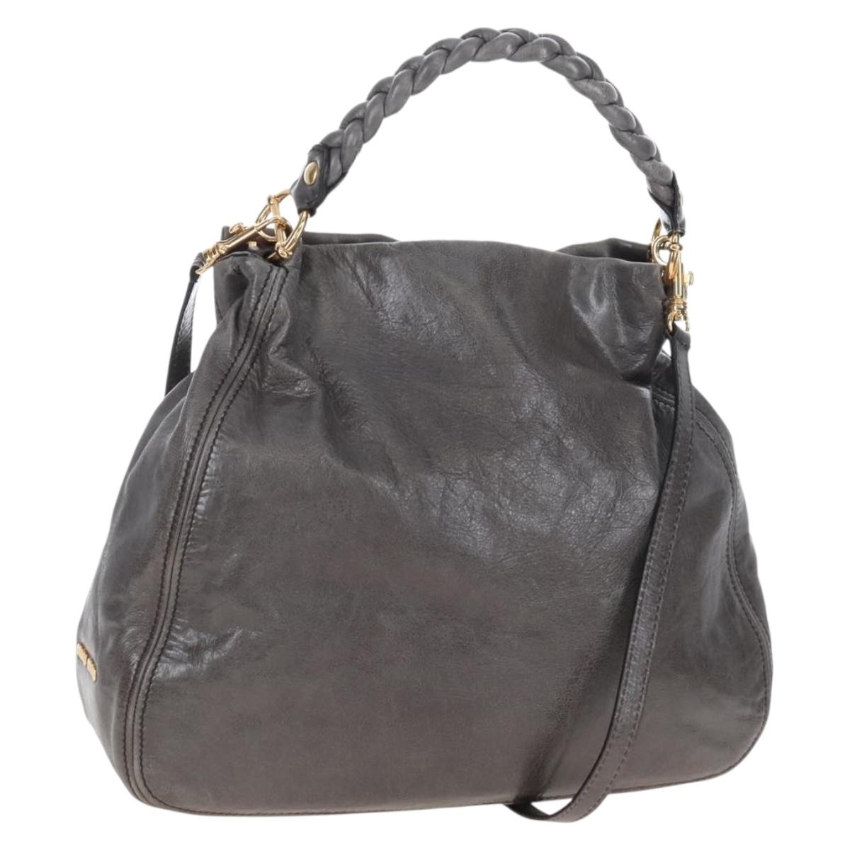 Miu Miu Hand Bag Leather 2way Gray Gold Auth 167671M
