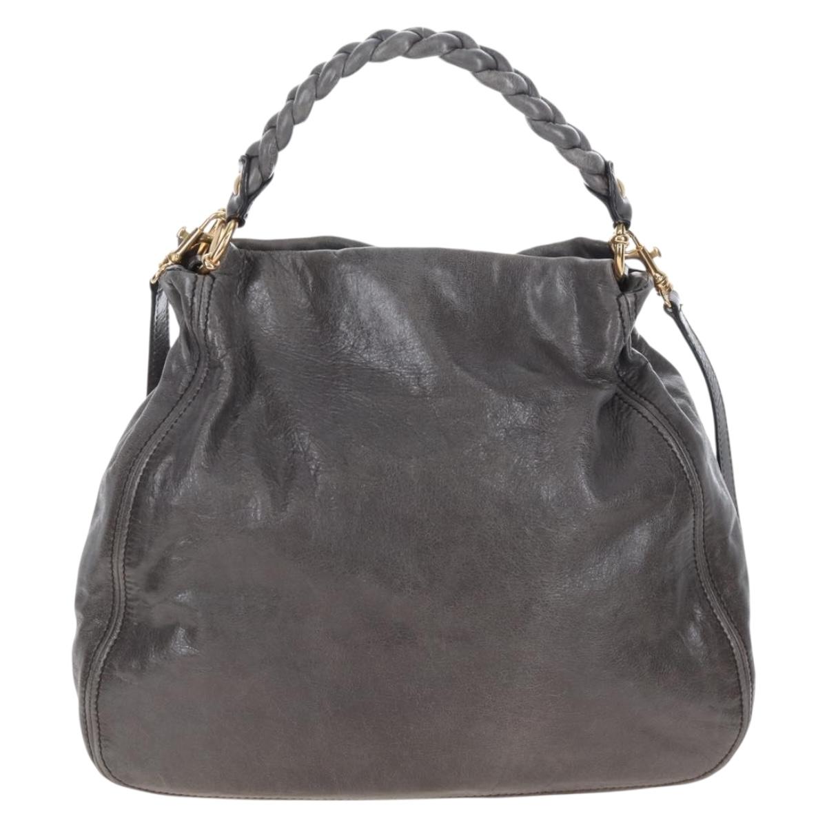 Miu Miu Hand Bag Leather 2way Gray Gold Auth 167671M