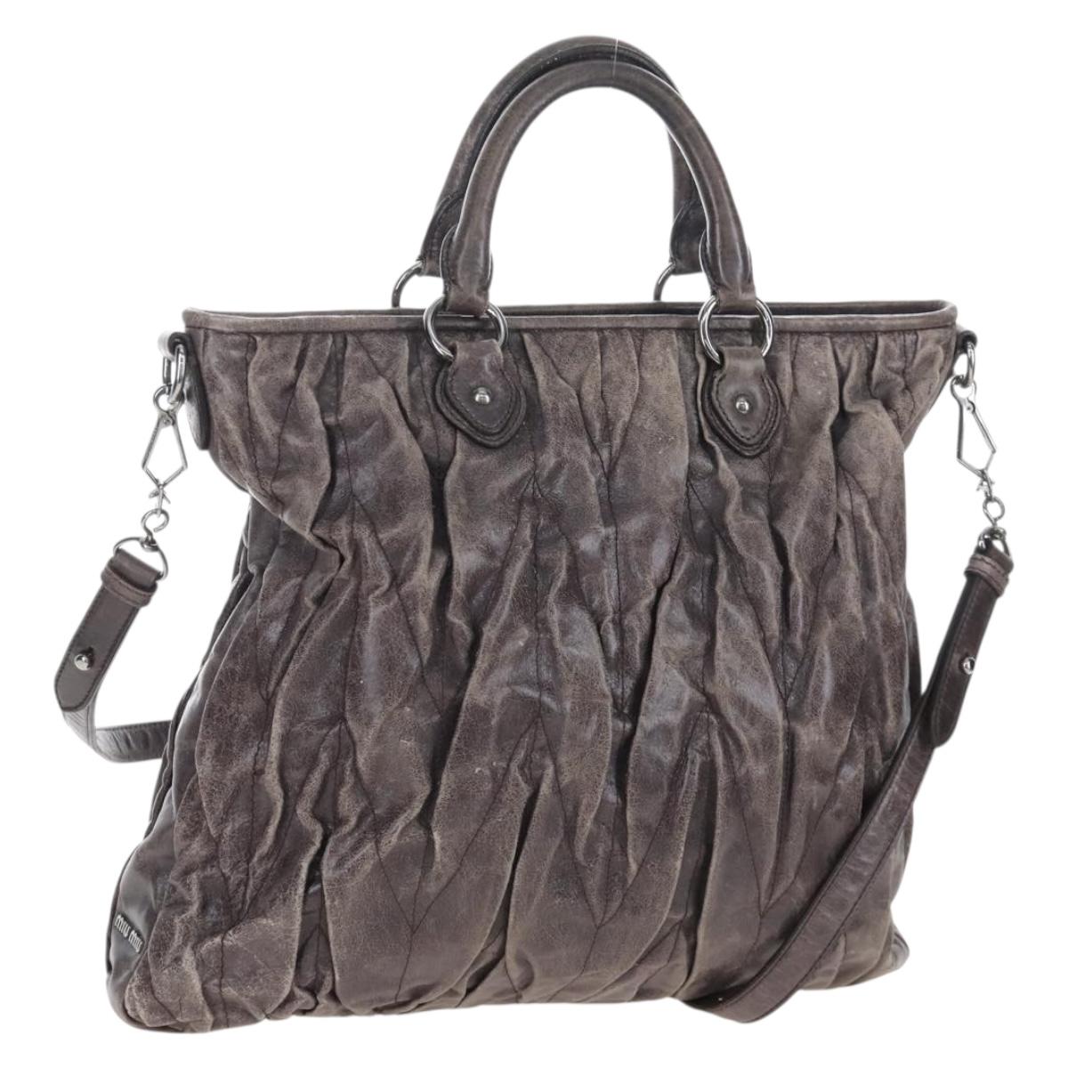 Miu Miu Hand Bag Leather 2way Gray Silver Auth 167675A