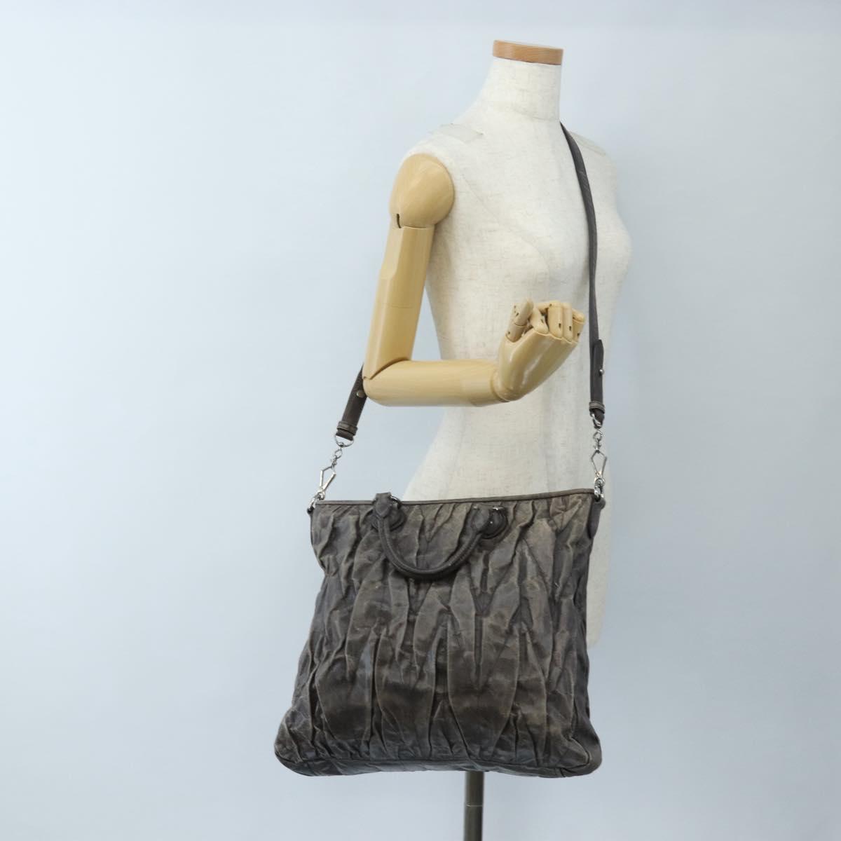 Miu Miu Hand Bag Leather 2way Gray Silver Auth 167675A