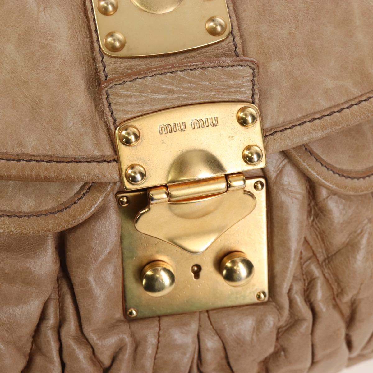 Miu Miu Matelasse Hand Bag Leather 2way Beige Gold Auth 167677M