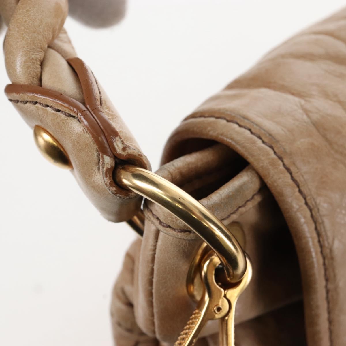 Miu Miu Matelasse Hand Bag Leather 2way Beige Gold Auth 167677M
