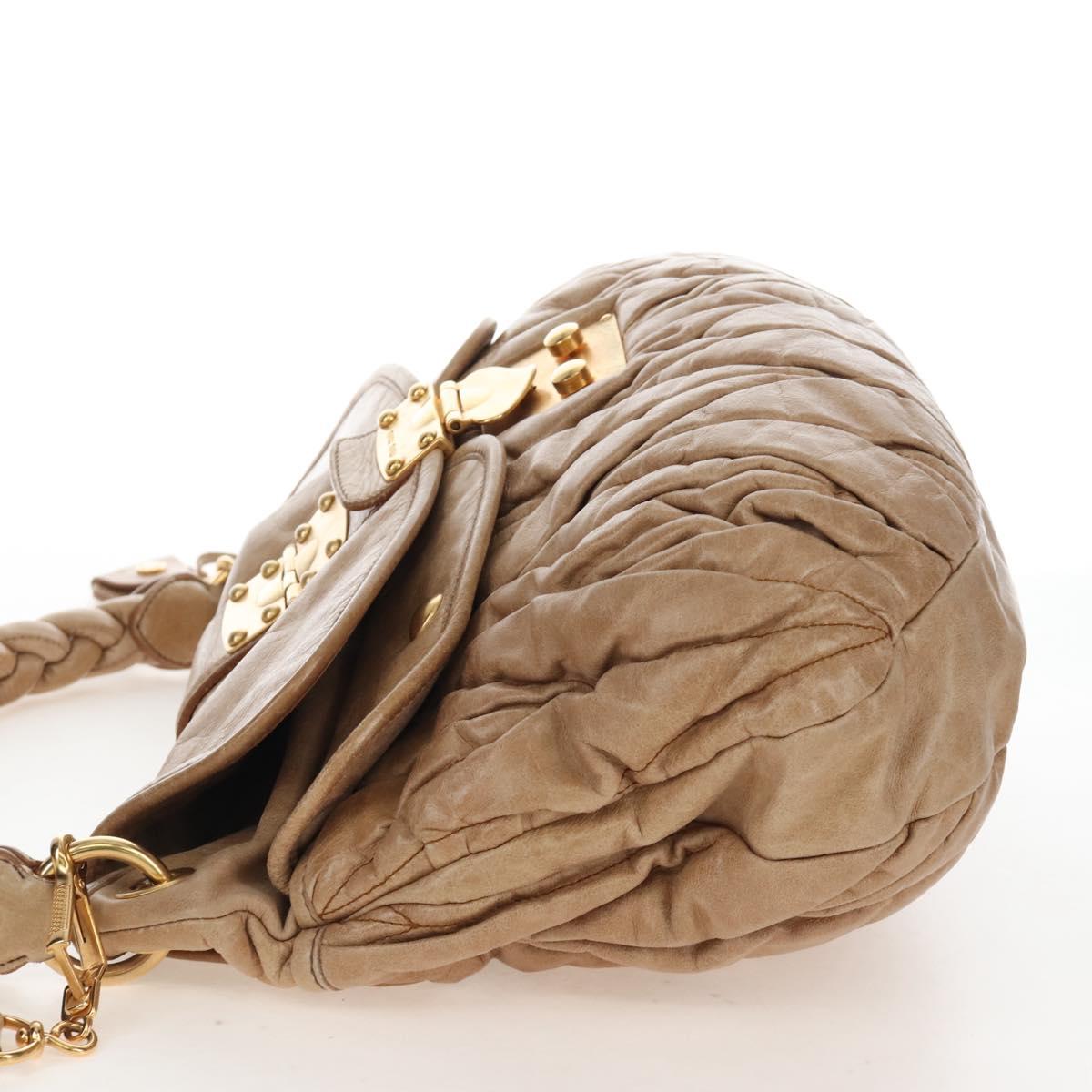 Miu Miu Matelasse Hand Bag Leather 2way Beige Gold Auth 167677M