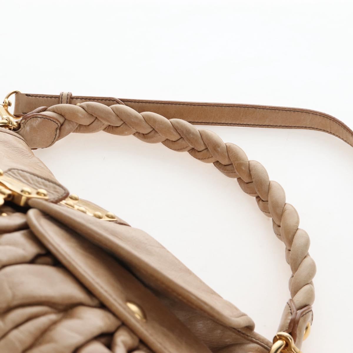Miu Miu Matelasse Hand Bag Leather 2way Beige Gold Auth 167677M