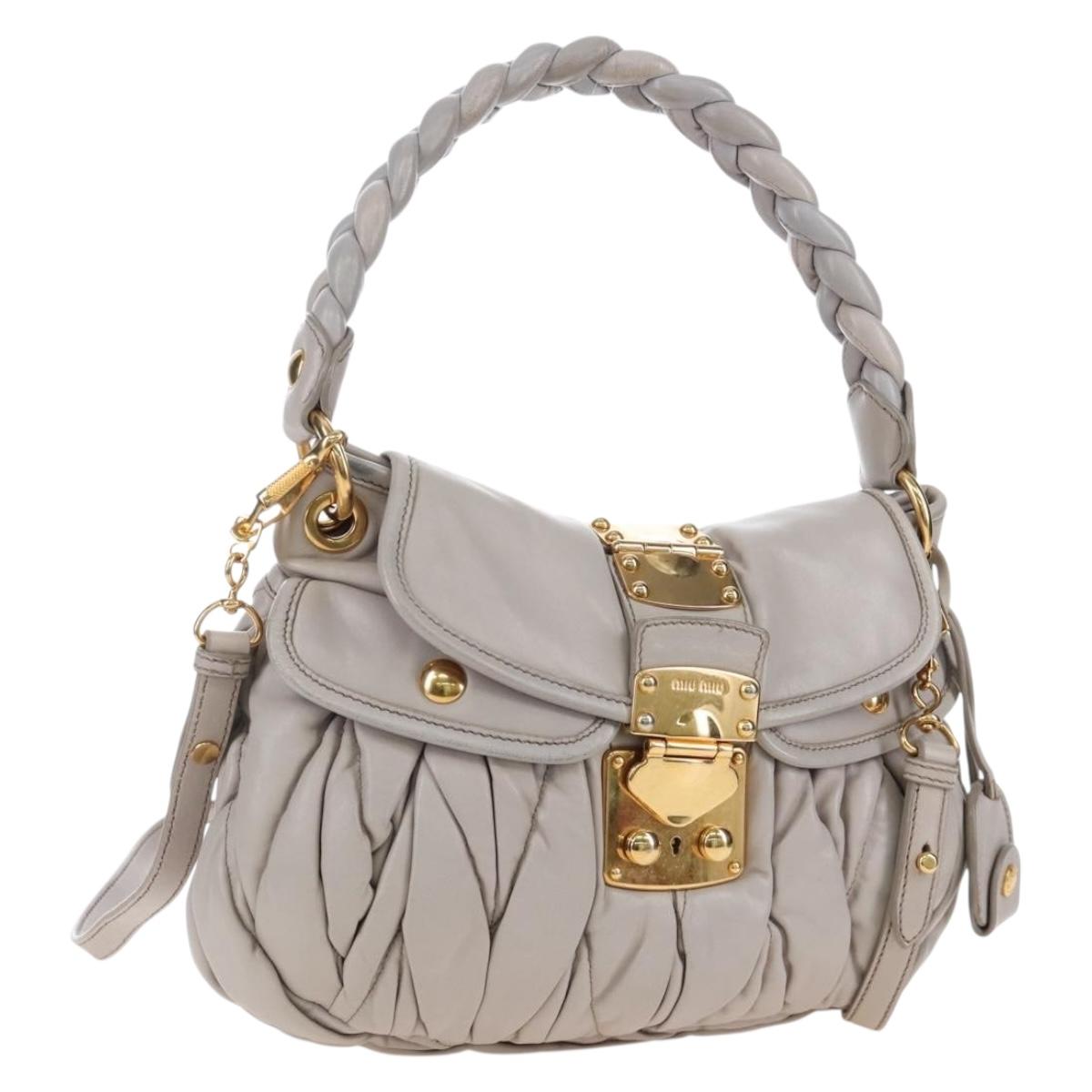 Miu Miu Matelasse Hand Bag Leather 2way Gray Gold Auth 167690M