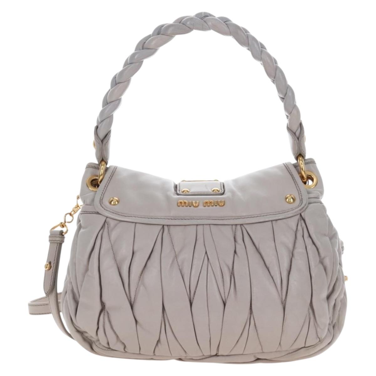 Miu Miu Matelasse Hand Bag Leather 2way Gray Gold Auth 167690M