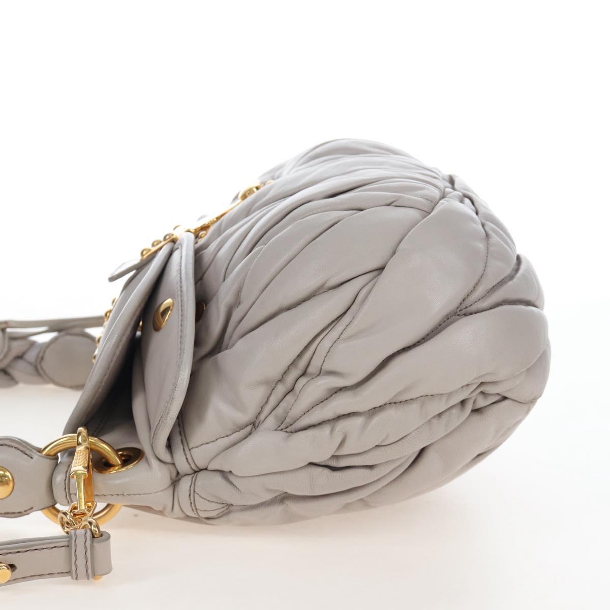 Miu Miu Matelasse Hand Bag Leather 2way Gray Gold Auth 167690M