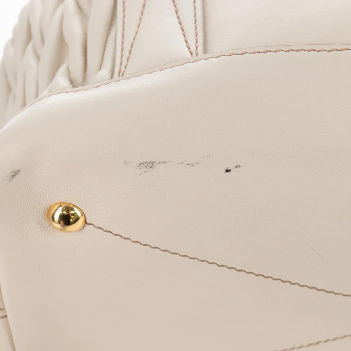 Miu Miu Matelasse Hand Bag Leather 2way White Gold Auth 167694M